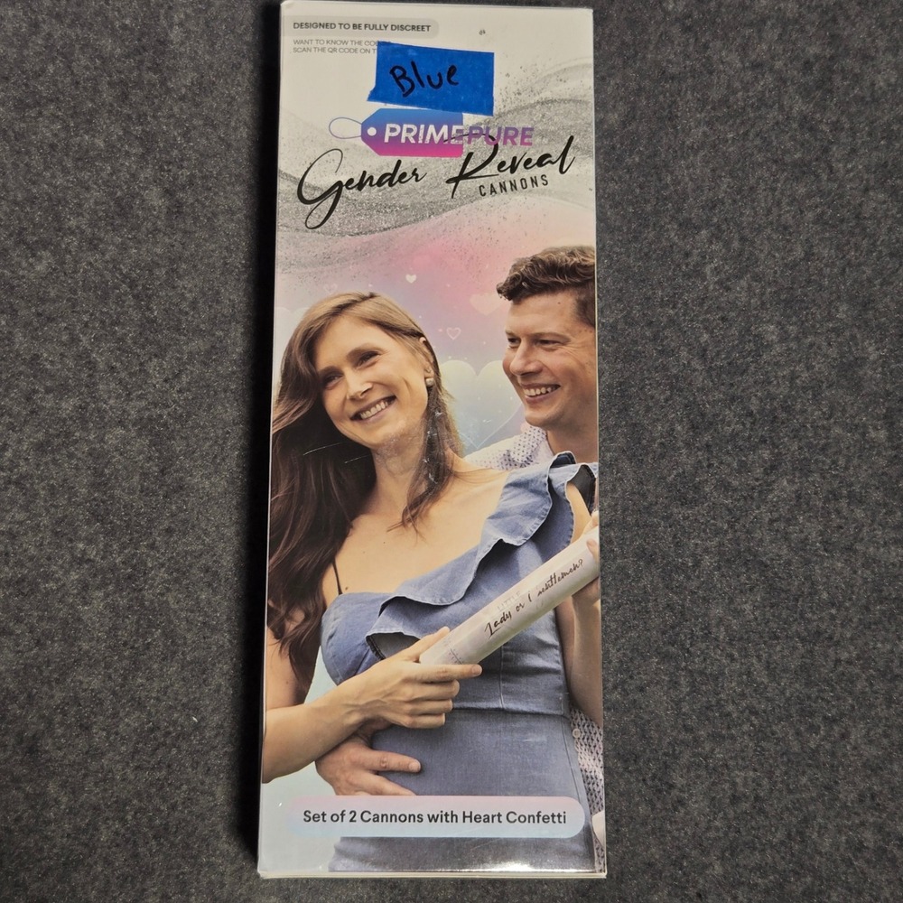 NWB sealed PrimePure Gender‎ Reveal Cannons Set of 2 Blue Heart Confetti Poppers
